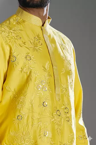 Yellow silk kurta patiala for men's