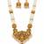 Antique gold-plated temple lakshmi haram necklace set with white beads & jhumka earrings