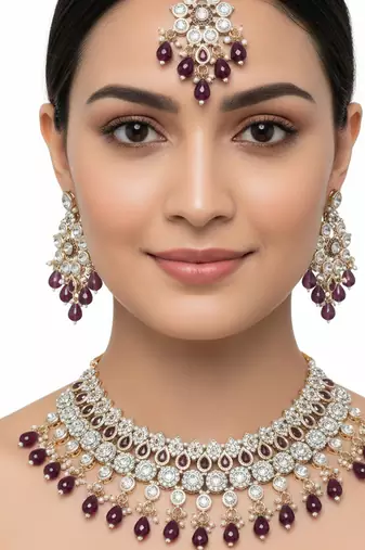 Royal  stone bridal Necklace :: set for women | traditional gold-plated ethnic indian jewelry