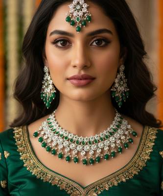 Royal green stone bridal Necklace :: set for women | traditional gold-plated ethnic indian jewelry 1