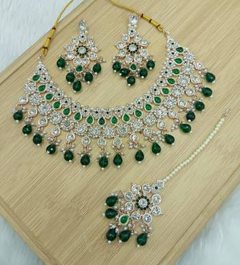 Royal green stone bridal Necklace :: set for women | traditional gold-plated ethnic indian jewelry 2