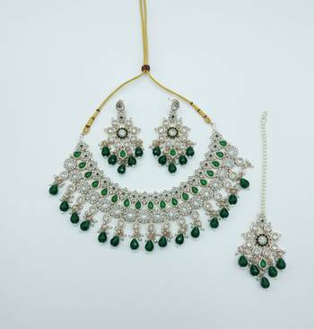 Royal green stone bridal Necklace :: set for women | traditional gold-plated ethnic indian jewelry 3