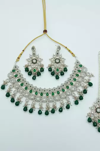 Royal green stone bridal Necklace :: set for women | traditional gold-plated ethnic indian jewelry