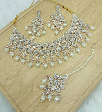 White stone bridal Necklace :: set for women | traditional gold-plated ethnic indian jewelry 1