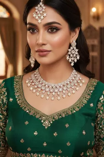 White stone bridal Necklace :: set for women | traditional gold-plated ethnic indian jewelry