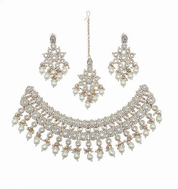 White stone bridal Necklace :: set for women | traditional gold-plated ethnic indian jewelry 3