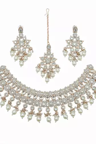White stone bridal Necklace :: set for women | traditional gold-plated ethnic indian jewelry
