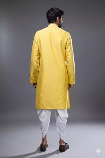 Yellow silk kurta patiala for men's