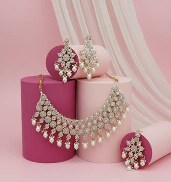 White stone bridal Necklace :: set for women | traditional gold-plated ethnic indian jewelry 4