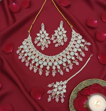 Pink stone bridal Necklace :: set for women | traditional gold-plated ethnic indian jewelry 1