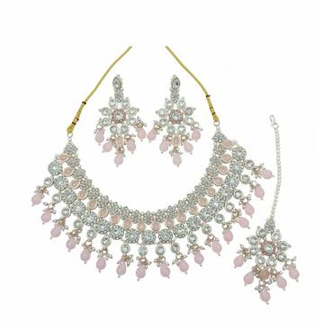 Pink stone bridal Necklace :: set for women | traditional gold-plated ethnic indian jewelry 3