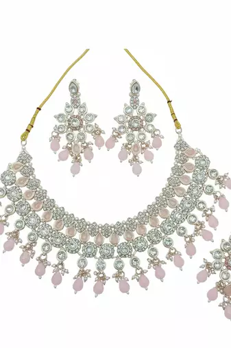 Pink stone bridal Necklace :: set for women | traditional gold-plated ethnic indian jewelry