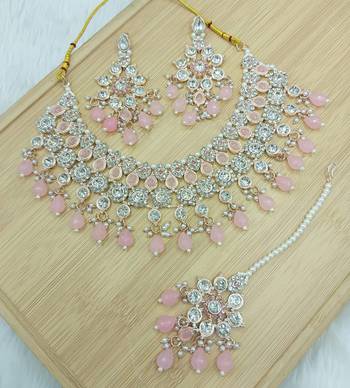 Pink stone bridal Necklace :: set for women | traditional gold-plated ethnic indian jewelry 4