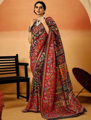 Black Pashmina Cotton Silk Saree With Diaphanous Saree With Blouse For Women 1