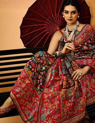 Black Pashmina Cotton Silk Saree With Diaphanous Saree With Blouse For Women 2