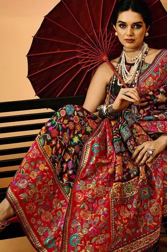 Black Pashmina Cotton Silk Saree With Diaphanous Saree With Blouse For Women