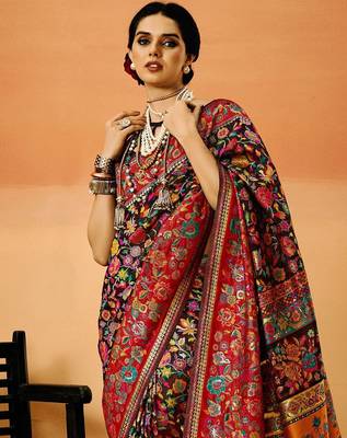 Black Pashmina Cotton Silk Saree With Diaphanous Saree With Blouse For Women 3