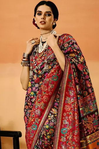 Black Pashmina Cotton Silk Saree With Diaphanous Saree With Blouse For Women