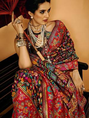 Black Pashmina Cotton Silk Saree With Diaphanous Saree With Blouse For Women 4