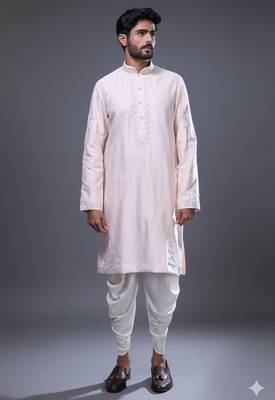 Pink silk kurta patiala for men's 1
