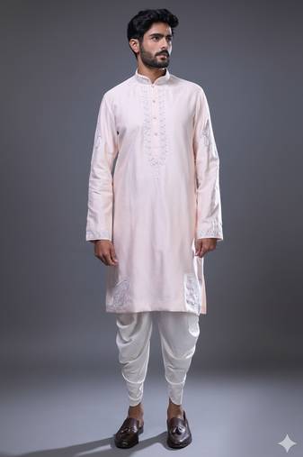 Pink silk kurta patiala for men's