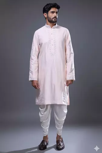 Pink silk kurta patiala for men's