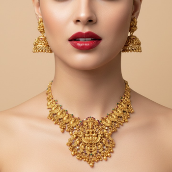 Antique gold plated temple Necklace :: set lakshmi peacock motif ethnic bridal jewelry 1