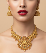 Antique gold plated temple necklace set lakshmi peacock motif ethnic bridal jewelry