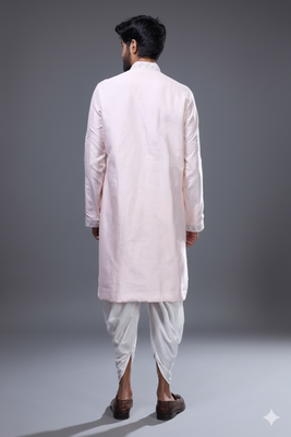 Pink silk kurta patiala for men's 2