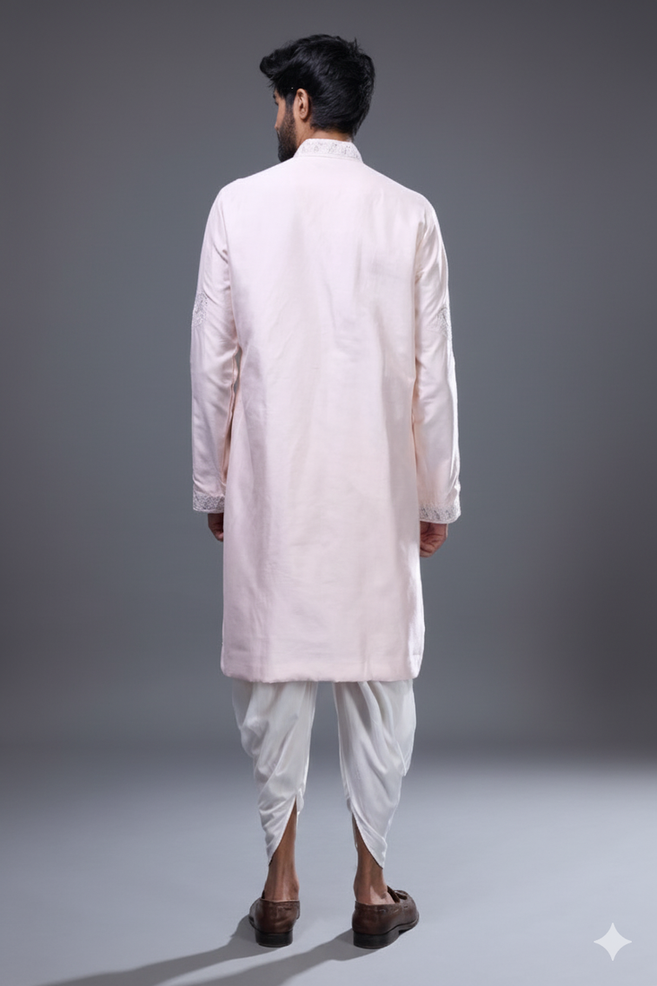 Pink silk kurta patiala for men's