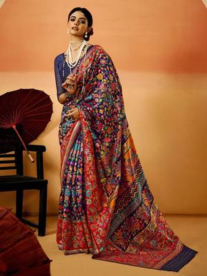 Blue Pashmina Cotton Silk Saree With Diaphanous Saree With Blouse For Women 1