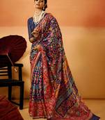 Blue Pashmina Cotton Silk Saree With Diaphanous Saree With Blouse For Women