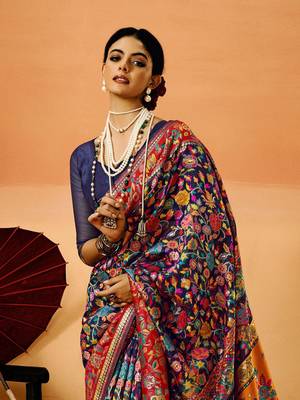 Blue Pashmina Cotton Silk Saree With Diaphanous Saree With Blouse For Women 2