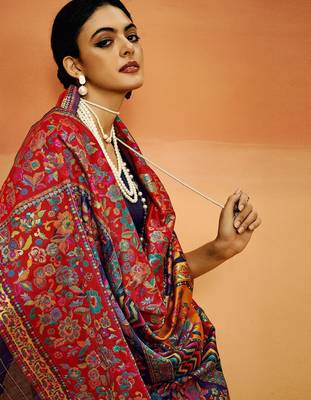 Blue Pashmina Cotton Silk Saree With Diaphanous Saree With Blouse For Women 3
