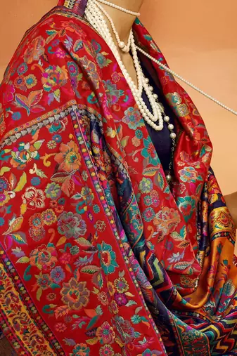 Blue Pashmina Cotton Silk Saree With Diaphanous Saree With Blouse For Women