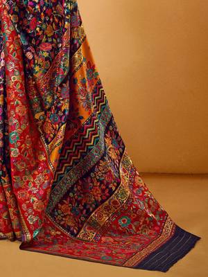 Blue Pashmina Cotton Silk Saree With Diaphanous Saree With Blouse For Women 5