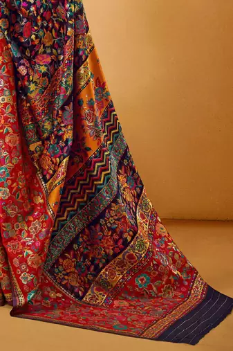 Blue Pashmina Cotton Silk Saree With Diaphanous Saree With Blouse For Women