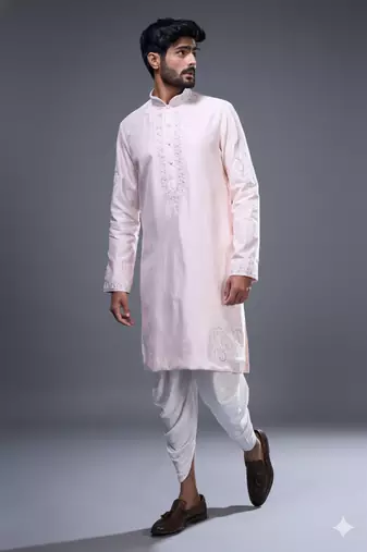 Pink silk kurta patiala for men's