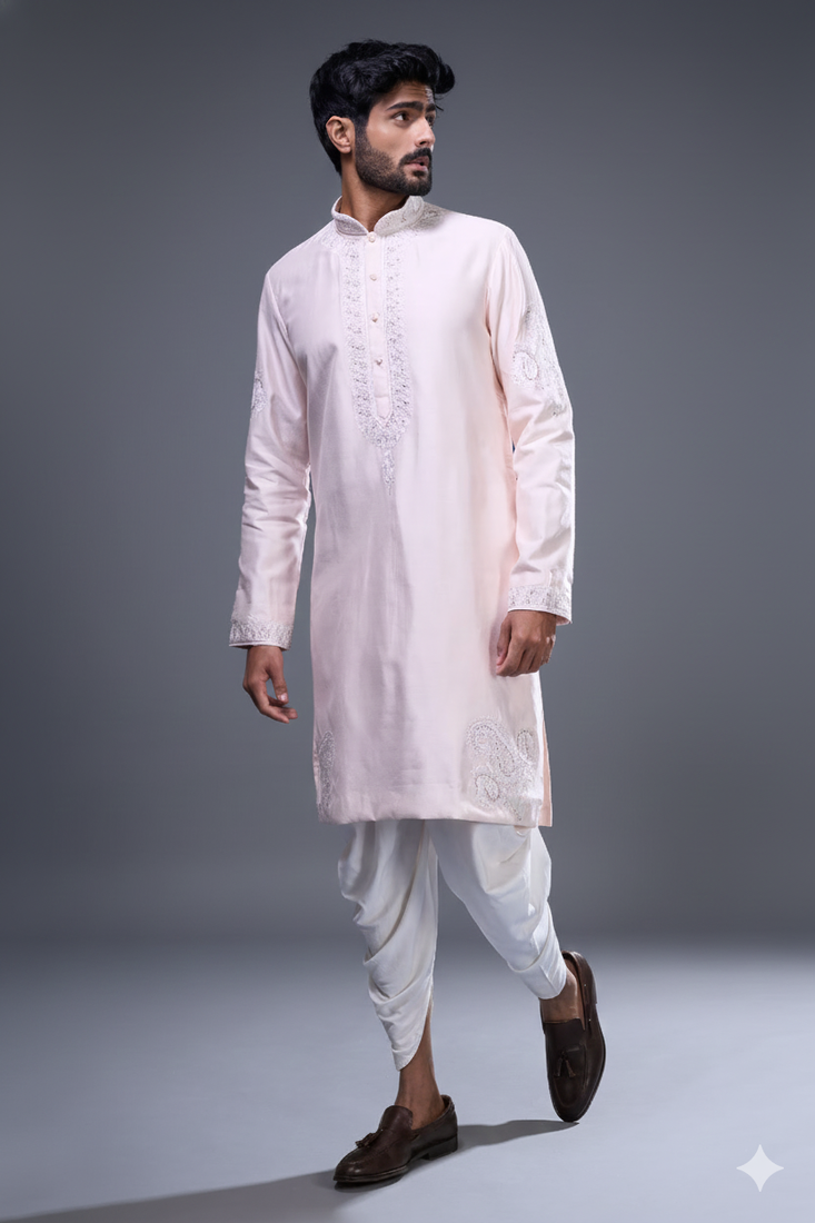 Pink silk kurta patiala for men's