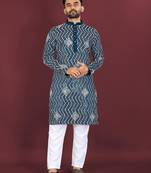 Teal sequence work soft silk straight kurta pyjama