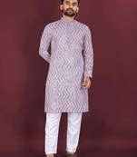 Purple sequence work soft silk straight kurta pyjama