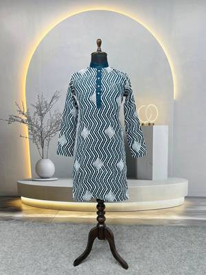 Teal sequence work soft silk straight kurta pyjama 3