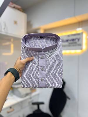 Purple sequence work soft silk straight kurta pyjama 2