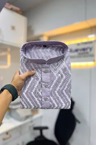 Purple sequence work soft silk straight kurta pyjama