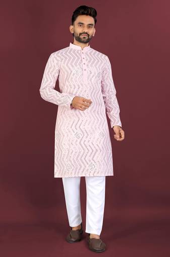 Pink blue sequence work soft silk straight kurta pyjama