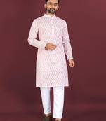 Pink blue sequence work soft silk straight kurta pyjama