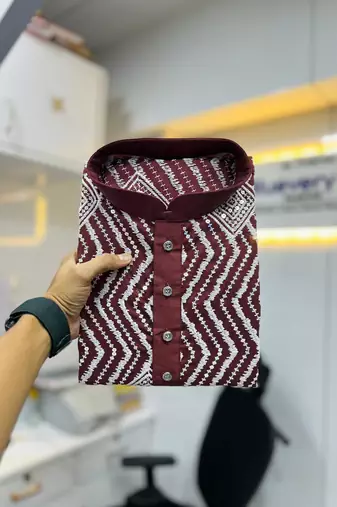 Maroon sequence work soft silk straight kurta pyjama