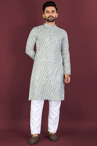 Light green sequence work soft silk straight kurta pyjama