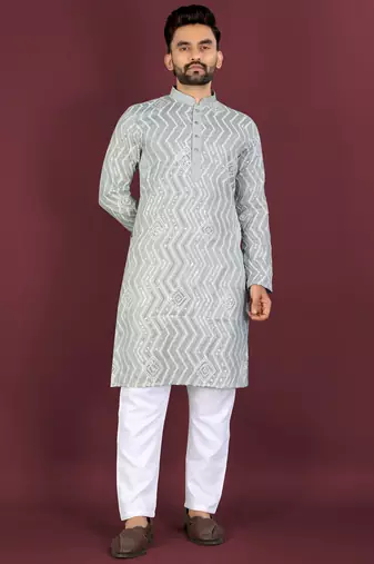 Light green sequence work soft silk straight kurta pyjama