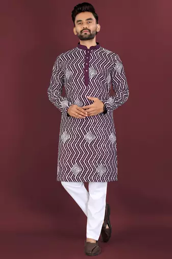 Wine sequence work soft silk straight kurta pyjama